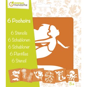 Set of 6 stencils, Mermaids and marine animals